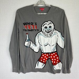 Who's Yeti To Party Sweater Mens XL Gray Funny Ugly Christmas Sweater Crew Neck